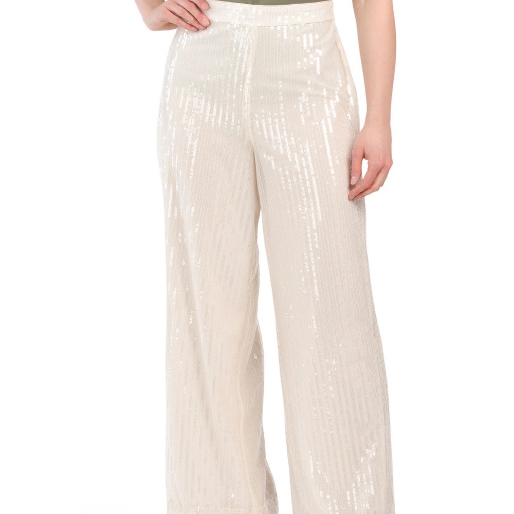 Wide Leg Off-White Sequined Trousers